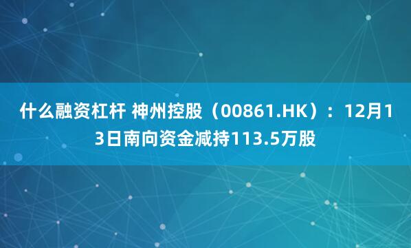 什么融资杠杆 神州控股（00861.HK）：12月13日南向资金减持113.5万股