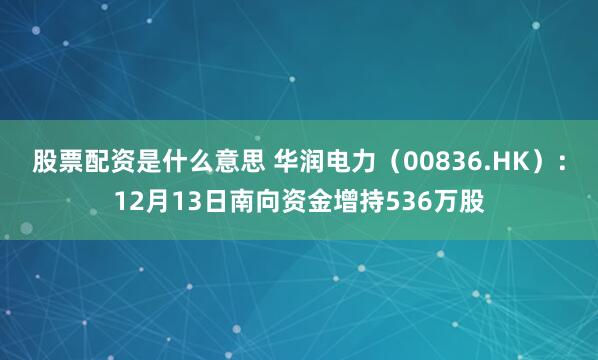 股票配资是什么意思 华润电力（00836.HK）：12月13日南向资金增持536万股